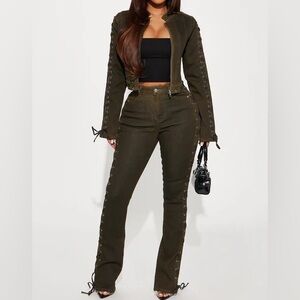 Olive Lace-Up Women's Pants